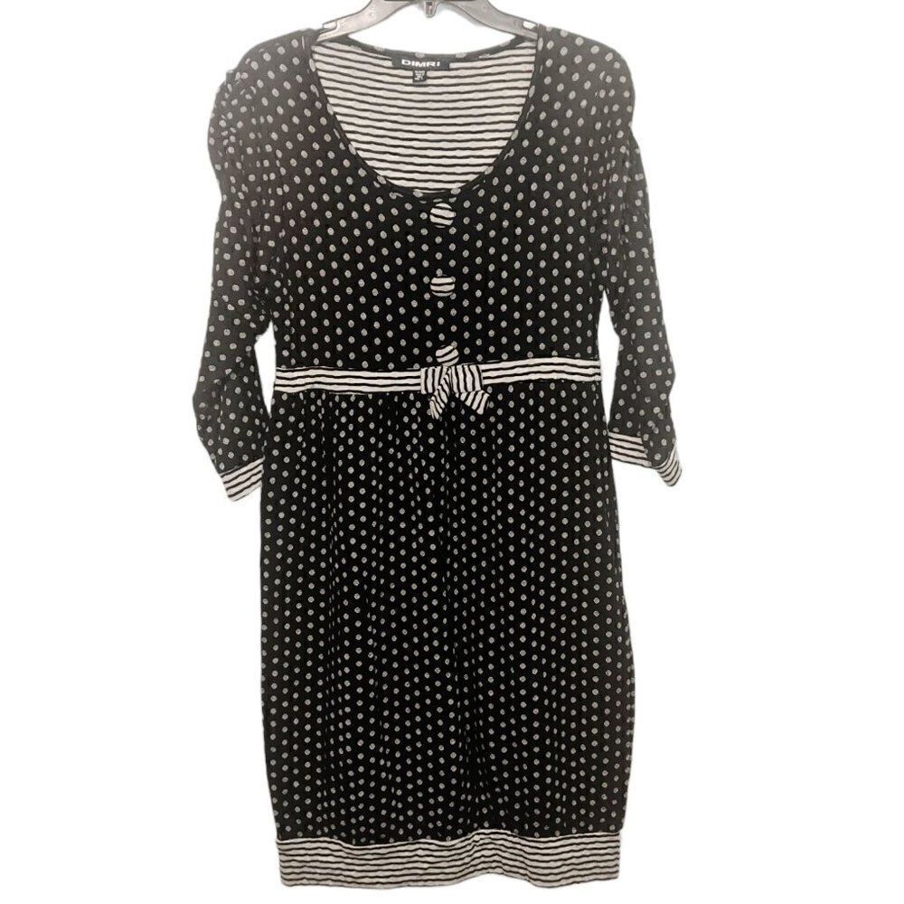 Dimri %100 Cotton Polka Dot Black and White Dress Size Large‎